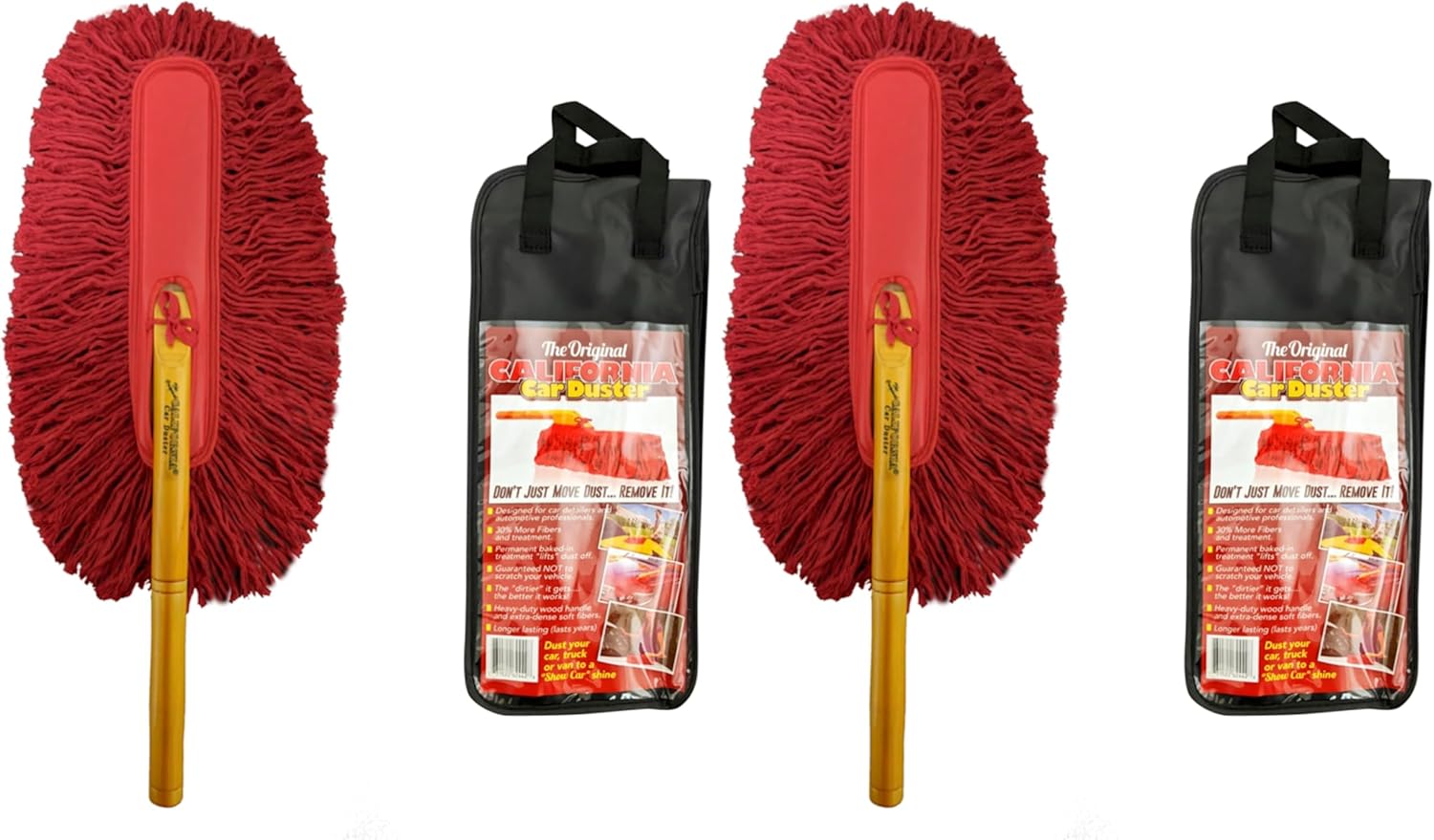 California Car Duster 2-Pack with Wooden Handle, Red