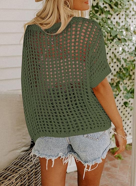 Effortless Summer Style: Crochet Hollow Out Knit Top  | Beach Cover Up |  Dokotoo