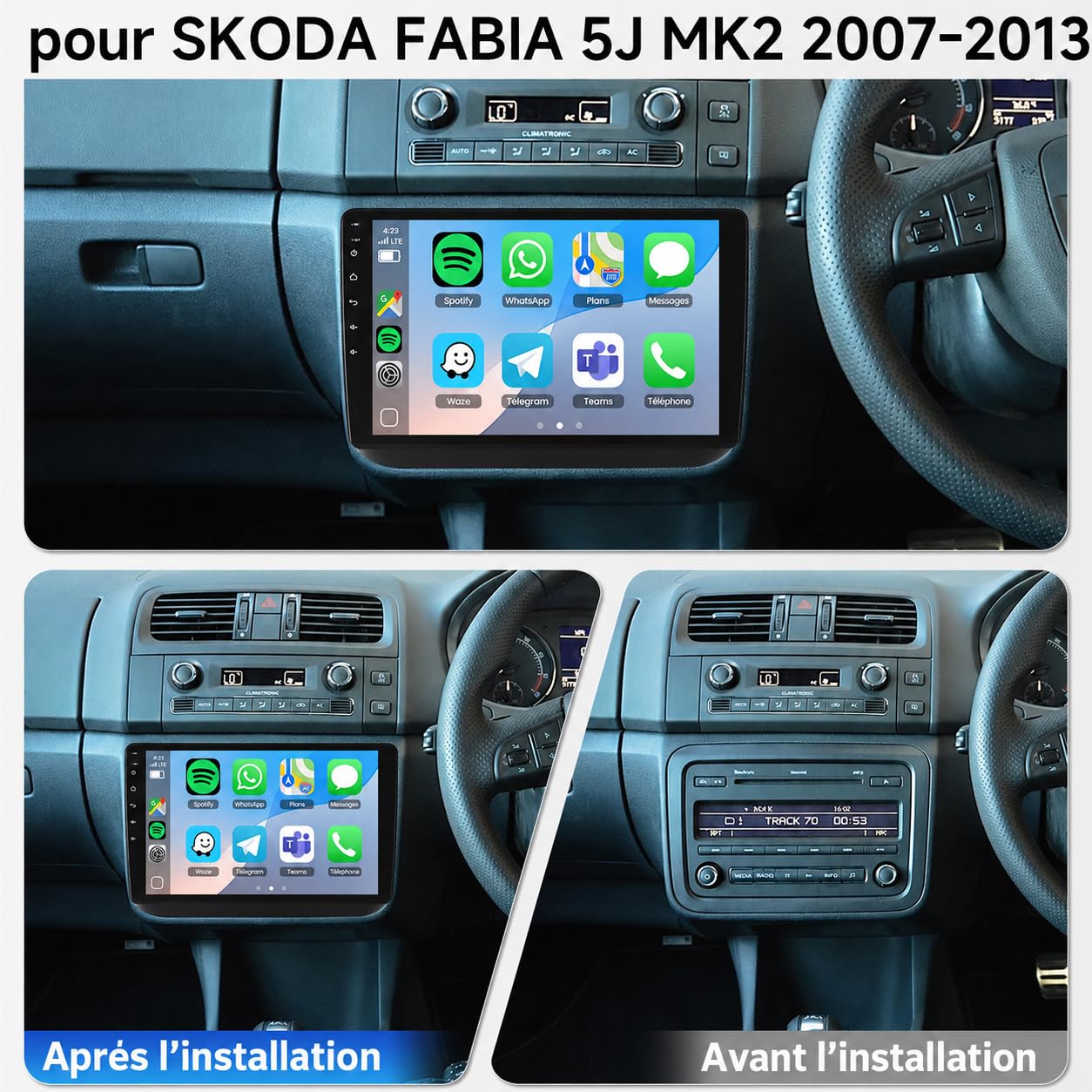 10,1" Android 15 Autoradio pour Skoda Fabia 5J MK2 2007-2013 | 4+64Go, Carplay Android Auto sans fil, Touch Screen, Voiture Stéréo Bluetooth 5.4, Wifi 6.0, HiFi Navigation GPS