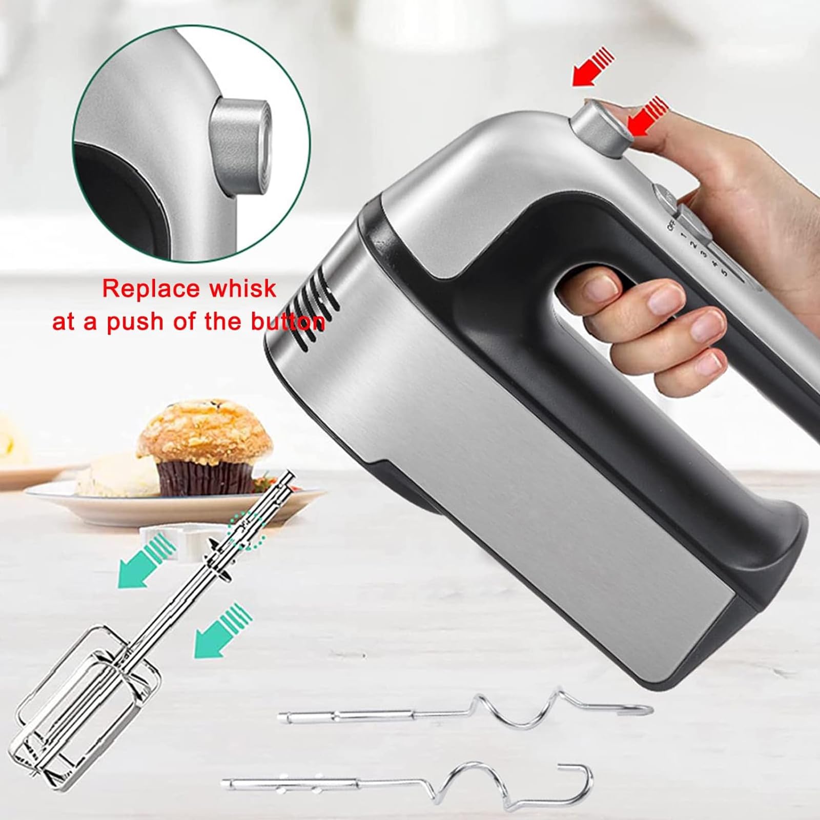 Frusta Elettrica per Impastare, 800 W, Funzione 5 velocità, Completamente Automatica, Include 2 Fruste in Acciaio Inossidabile E Ganci per Impastare, Professionale per La Cottura in Cucina