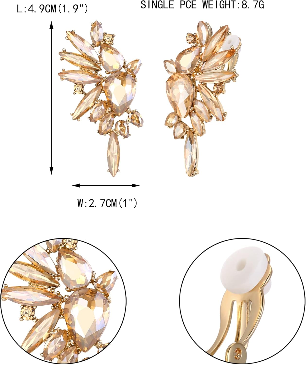 EVER FAITH Vintage Rhinestone Statement Earrings, Fashion Bling Colorful Marquise Drop Crystal Cluster Dangle Clip-on Earrings for Women - Image 5