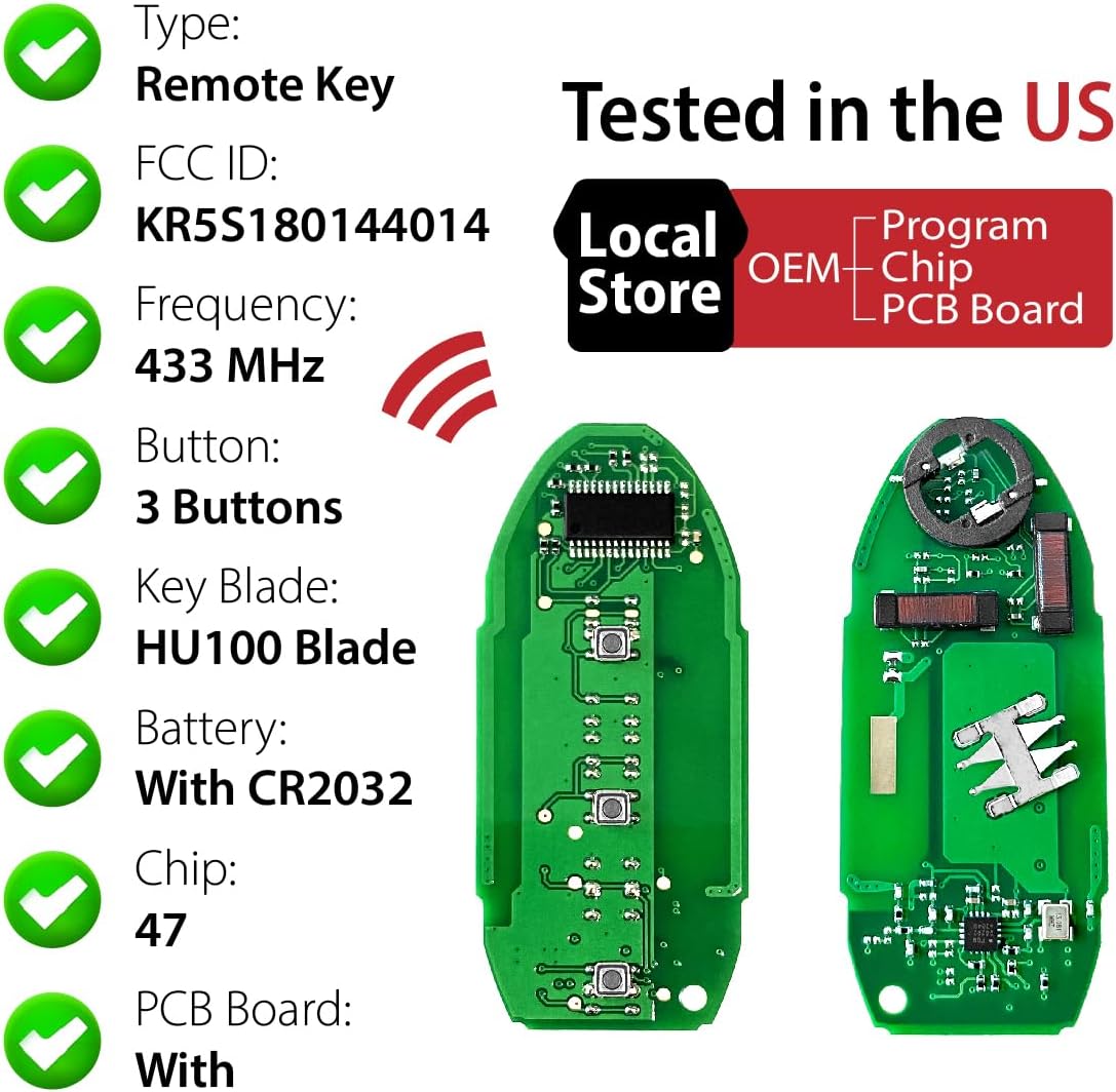 2 Keylessbest Replacement for 2013 2014 2015 2016 Nissan Pathfinder Key Fob Remote Control KR5S180144014 3 Buttons 433MHz
