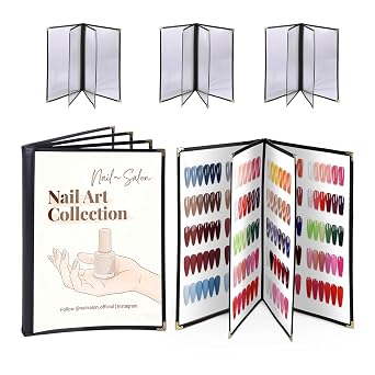 AW 4 Pack Nail Salon Spa Menu Covers 8.5" x 11" 4 Page 8 View with Metal Corners Book Style PVC Transparent Menu Holders Display for Beauty Center Makeup Salon Spa Service