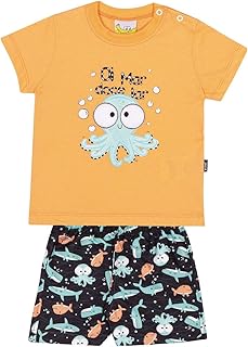 Conjunto Infantil Camiseta e Shorts JACA-LELÉ Polvo Laranja e Preto