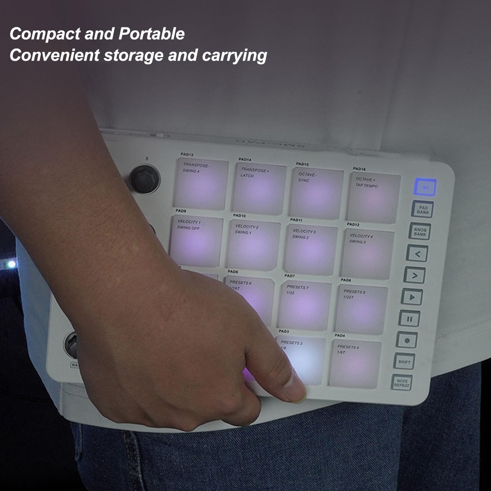 Controlador MIDI Inalámbrico, 16 Pads RGB Retroiluminados con 8 Perillas Giratorias para Producción Musical, Equipo Profesional para DJ Productores Estudios Caseros y Creadores de Contenido