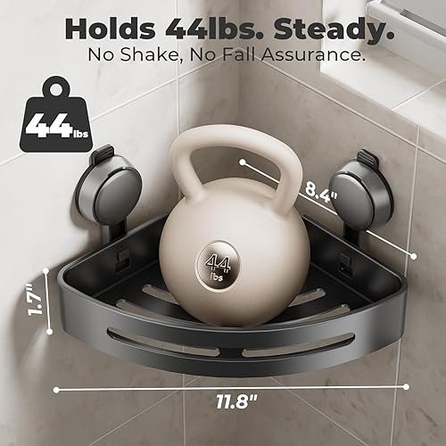 Miniatura 2 de Paquete de 2 estantes de ducha esquineros con ventosa, estantes de ducha con ganchos, sin perforaciones, potentes organizadores de baño y