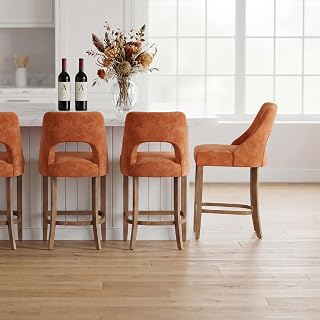 UVV Bar Stools Set of 4, Upholstered Counter Height Bar Stools, Modern Counter Stools with Wood Legs