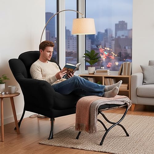 Miniatura 169 de Welnow Silla Lazy con otomana, moderna silla de descanso con reposabrazos y un bolsillo lateral, sillón para sofá de ocio, sillón de lectura
