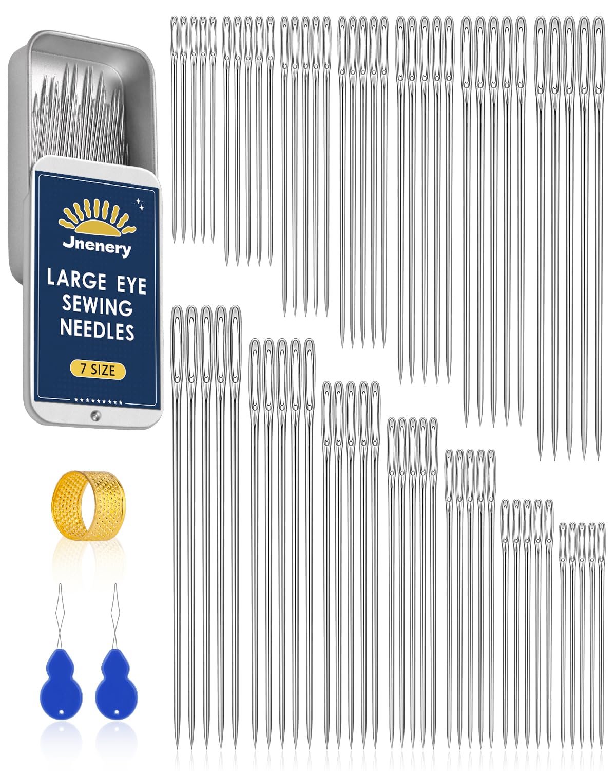 70 Pcs Hand Sewing Needles, 7 Size Large Eye Sewing Sharp Needles