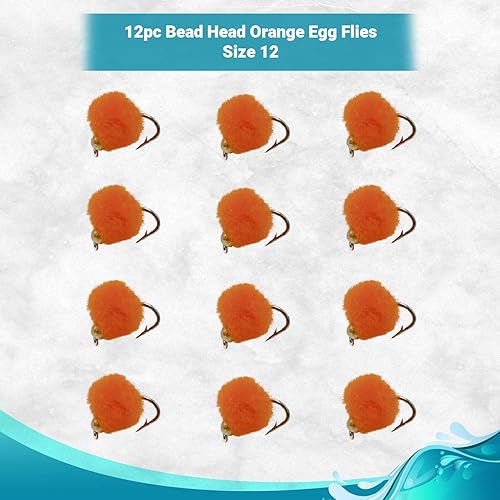 Miniatura 8 de Huevos de trucha y salmón con cabeza de cuentas, 12 señuelos de pesca con mosca en tamaño 12 - Moscas serpentinas y cabeza de acero Combo de 4