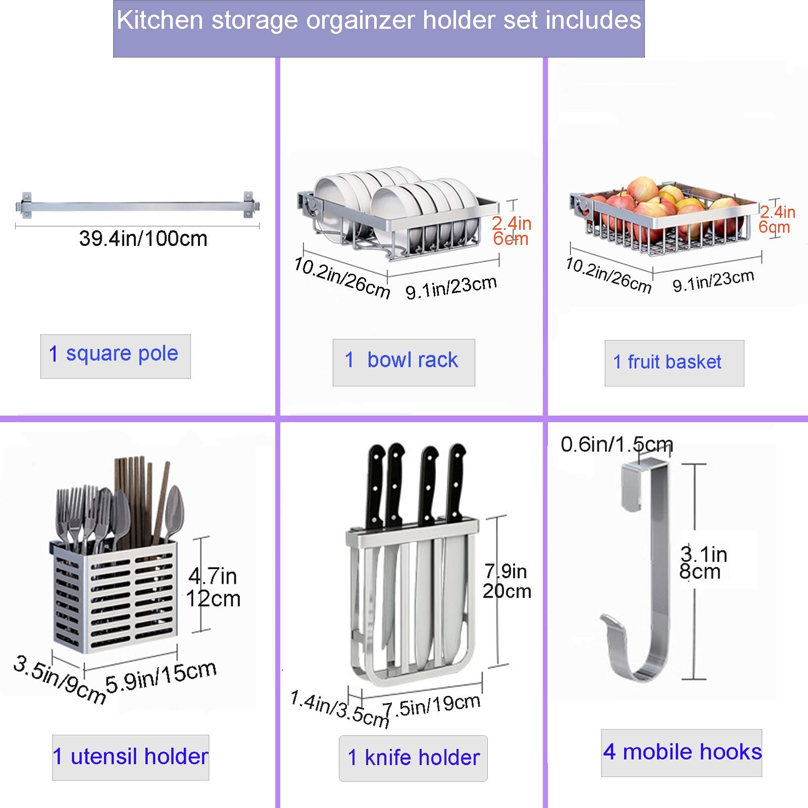 Escurridor De Platos De Acero Inoxidable 304 para Montar En La Pared, De Metal, para Cocina, Estantes De Almacenamiento para Encimera con Soporte para Cuencos,