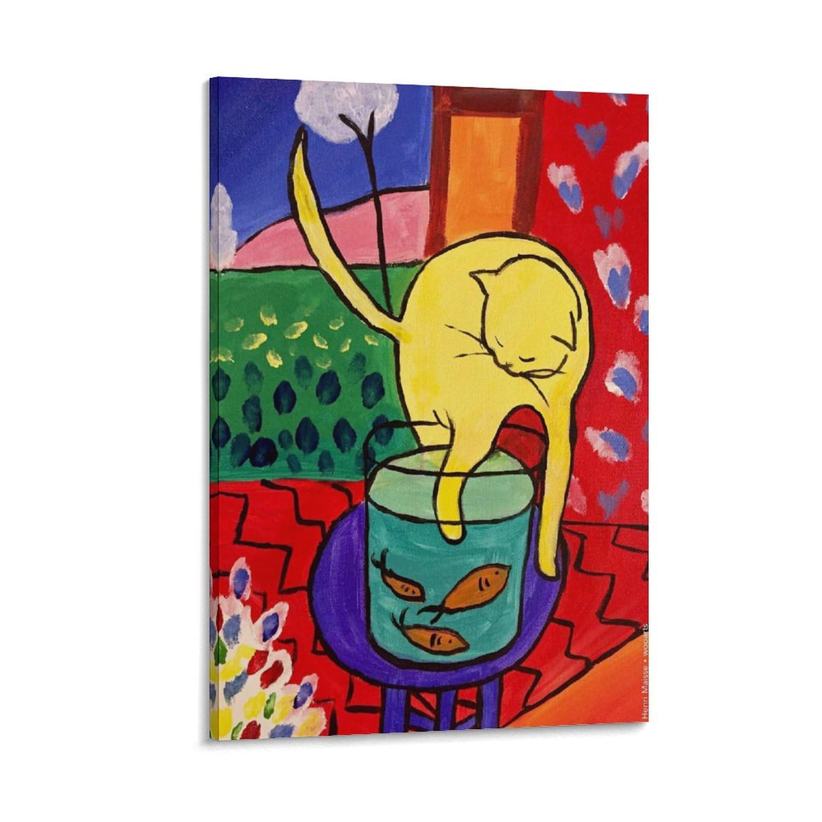 Nengkuai Frame Henri Matisse Poster Cat And Red Fish Wall Art Poster Canvas Print Decorative Painting; ; 24X36inch(60X90cm)