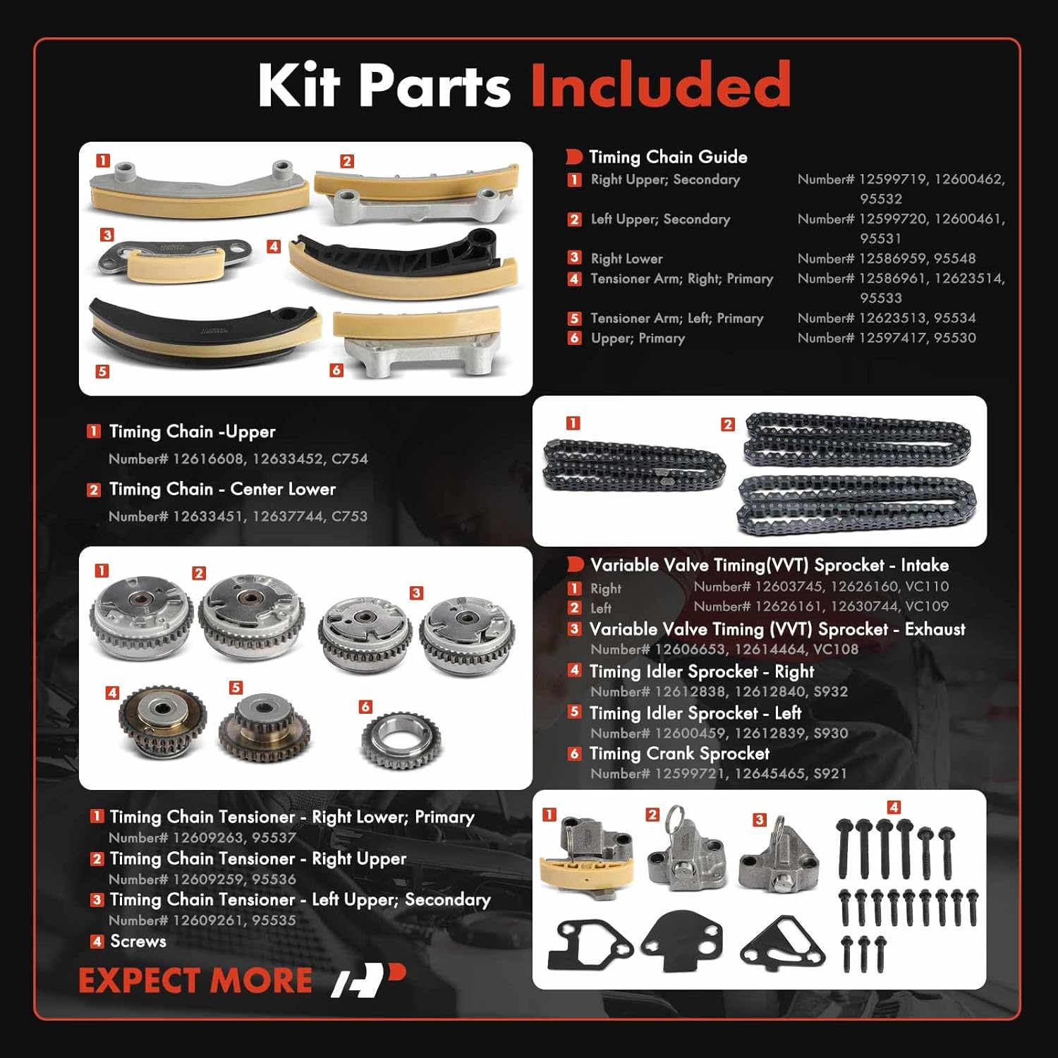 A-Premium Engine Timing Chain Kit W/VVT Sprocket [fits DOHC, V6 3.0L 3.2L 3.6L] Compatible with Chevy & GMC & Pontiac & Saab & Saturn & Suzuki & Buick & Cadillac, fits Equinox, Canyon, G6, XTS & More - Image 2