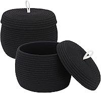 Vista 38 de Sea Team Cesta de almacenamiento redonda de cuerda de algodón con tapa, cesta de almacenamiento tejida con pompones de arcoíris coloridos, maceta