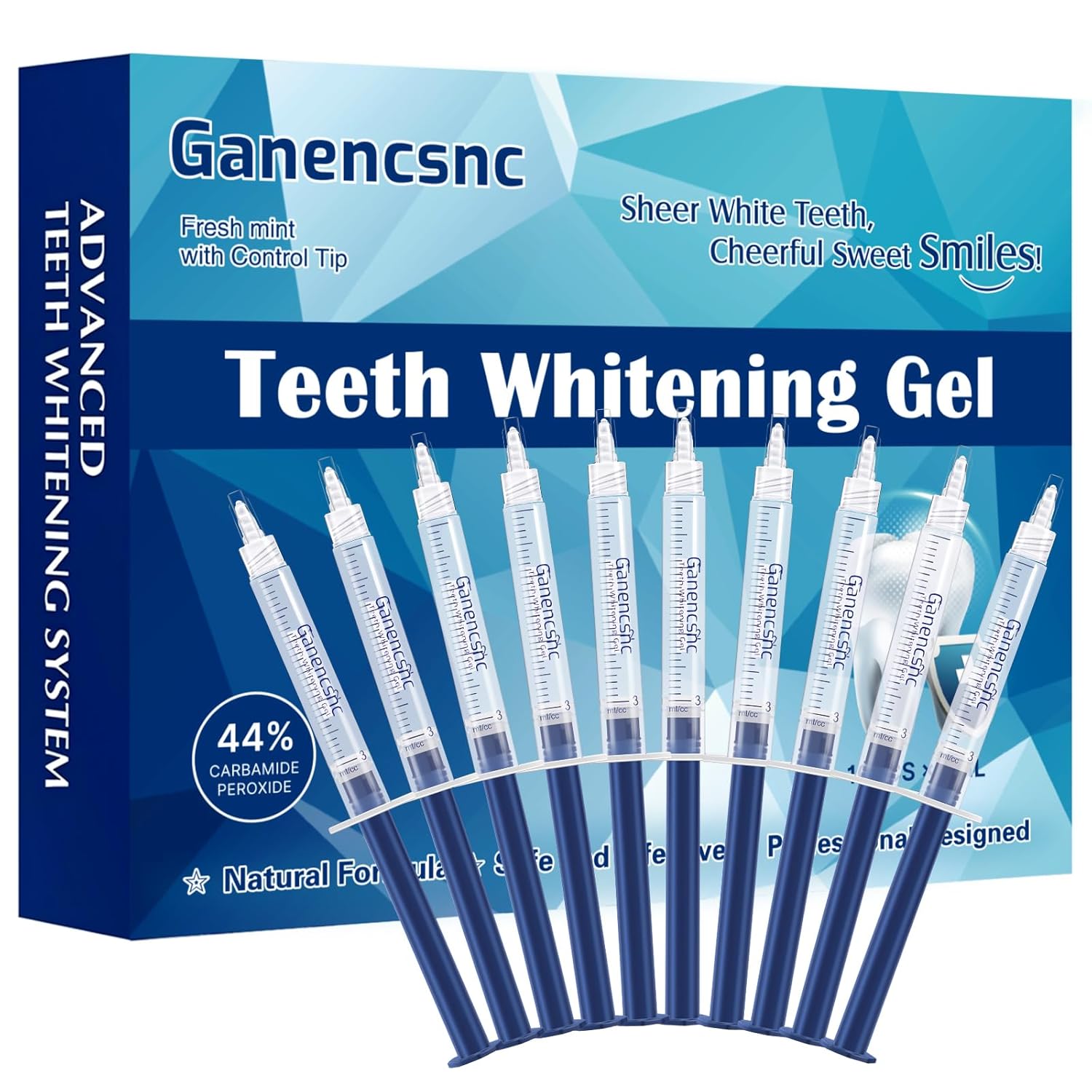44 Ganencsnc 10 Syringes 3ml - Teeth Whitening Gel Refills - Strong 44 Carbamide Peroxide Formula - Compatible