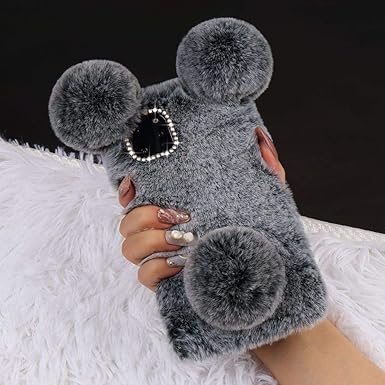 Amazon Com Lchulle For Iphone 11 Furry Case Cute Fashion Fuax Fur Flurry Case Panda Bear Rhinestone Bowknot Diamond Warm Winter Soft Tpu Plush Shockproof Girls Case For Iphone 11 Grey Cell