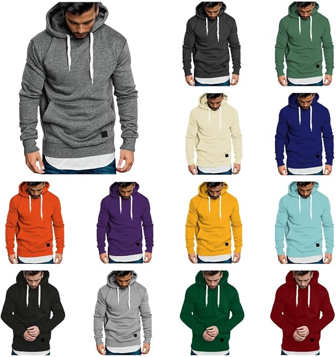 Générique Sweat Homme Capuche Couleur Unie Hoodies Casual