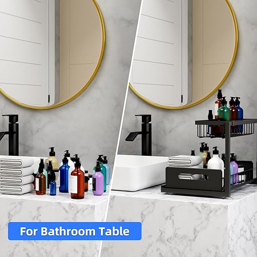 Miniatura 4 de Organizador deslizante de 2 niveles para debajo del fregadero, paquete de 2 estantes de almacenamiento extraíbles con cajón deslizante de