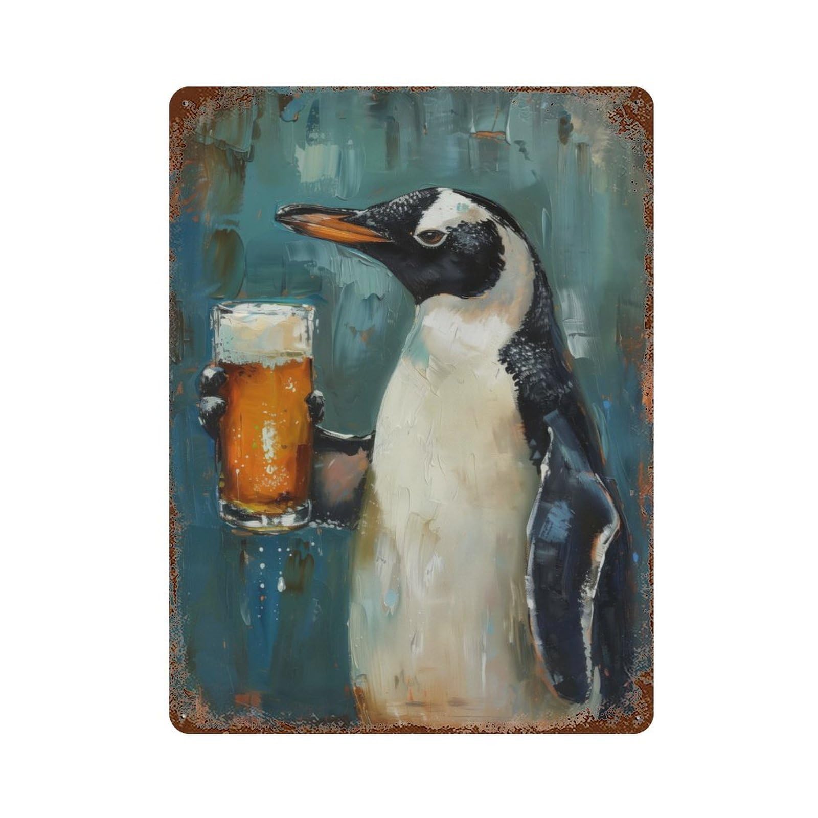 Garage Style Beer Drinking Penguin Vintage Rust Metal Sign 15.7"x11.8", Retro Wall Decor for Bar And Workshop