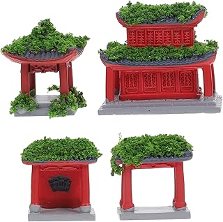 4個 模擬岩滝 ミニチュアハウスの装飾 マイクロランドスケープフィギュア ミニチュア日本の装飾 日本の神道の鳥居 日本の神社 中国の庭の飾り 箱庭の門 アジアの塔 水槽の装飾 樹脂