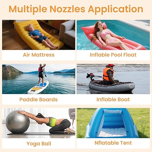 Miniatura 7 de Bomba eléctrica para tabla de remo, bomba SUP de 20 PSI para tabla de remo, inflado y desinflado de doble etapa, apagado automático y conector de 12