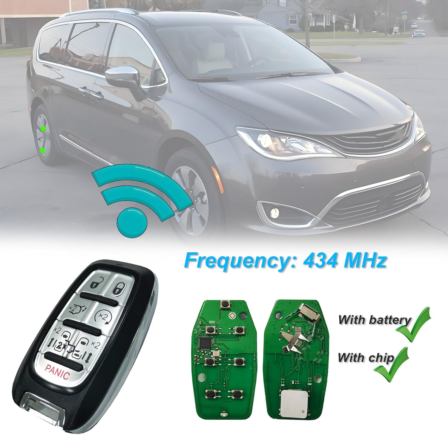 Smart Key Fob Replacement Fit for Chrysler Pacifica 2017-2024 Chrysler Voyager 2020-2024 Car Keyless Entry Remote FCC ID:M3N-97395900 Frequency:433Mhz - Image 3