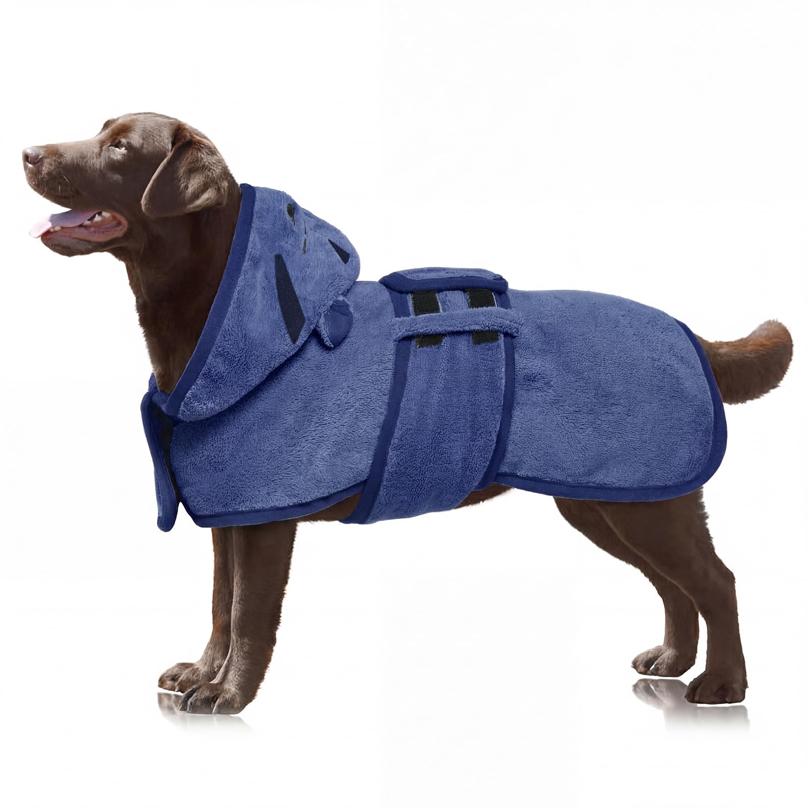 OUOBOB Dog Drying Coat, Bathrobe for Drying Dogs, Towels for Large Dogs, Microfibre Dog Robe Super Absorbency with Hood & Adjustable Belly Straps for Golden Retriever, Labrador (Blue, XL) — image 1