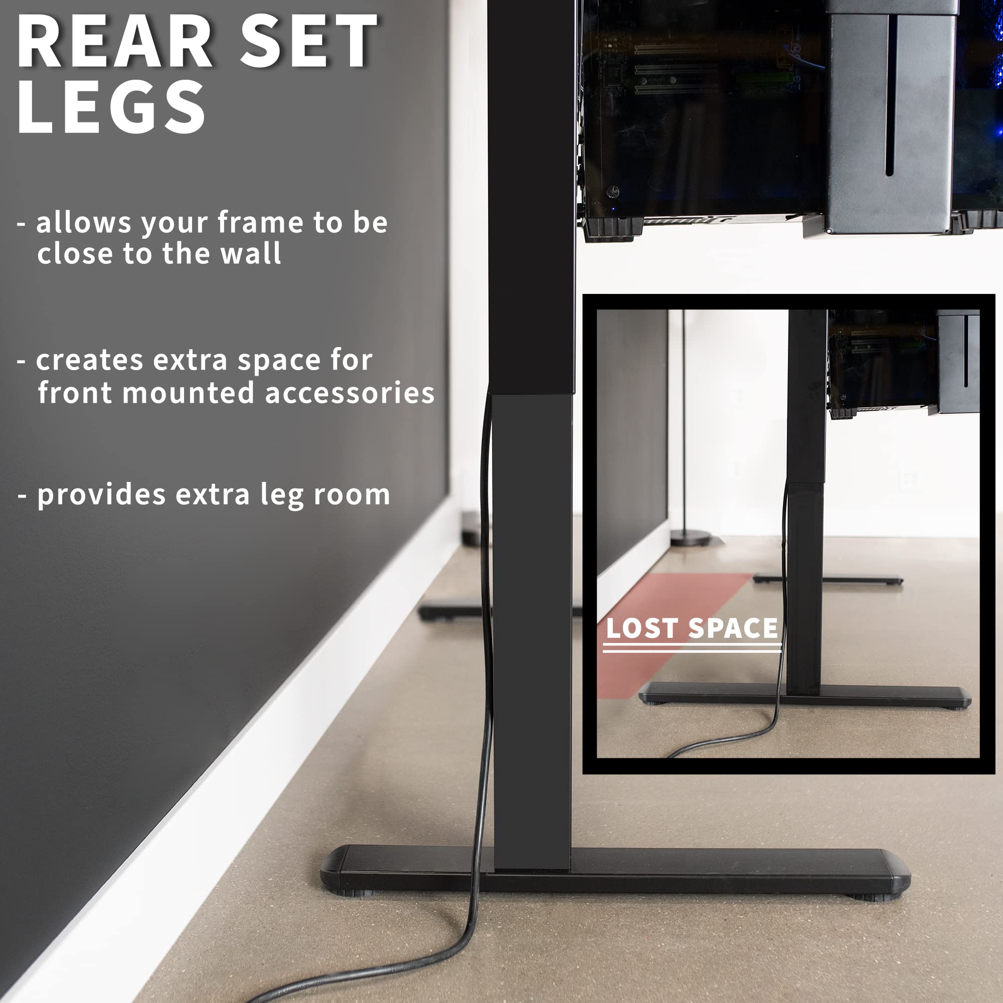 VIVO Electric Standing Desk Frame Rear-Set Legs Single Motor Memory Controller Height Adjustment Frame Only Black DESK-100E-RB — view 4