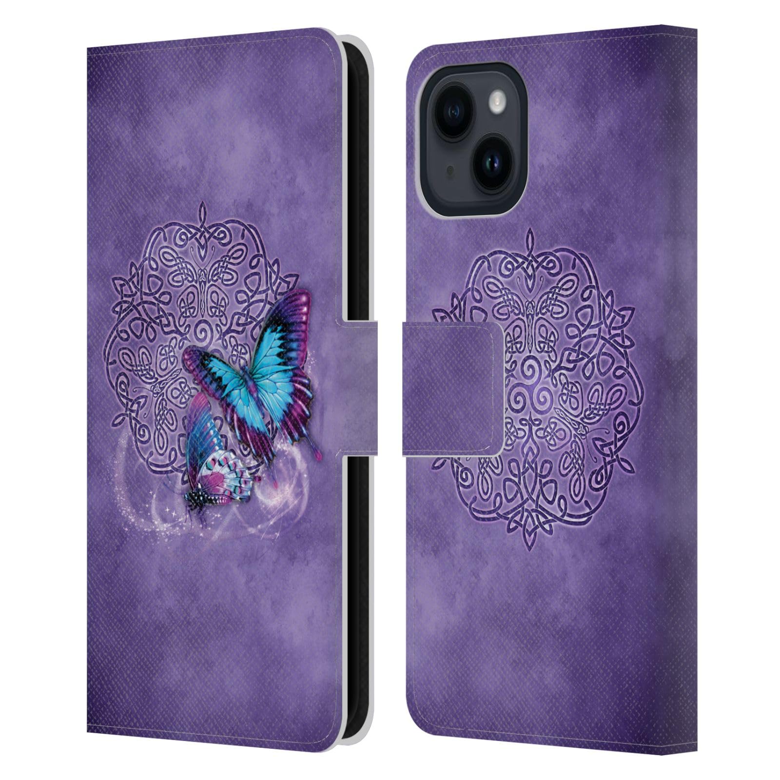 Carcasa de cuero para iPhone 15 con diseño Brigid Ashwood Mariposa 7