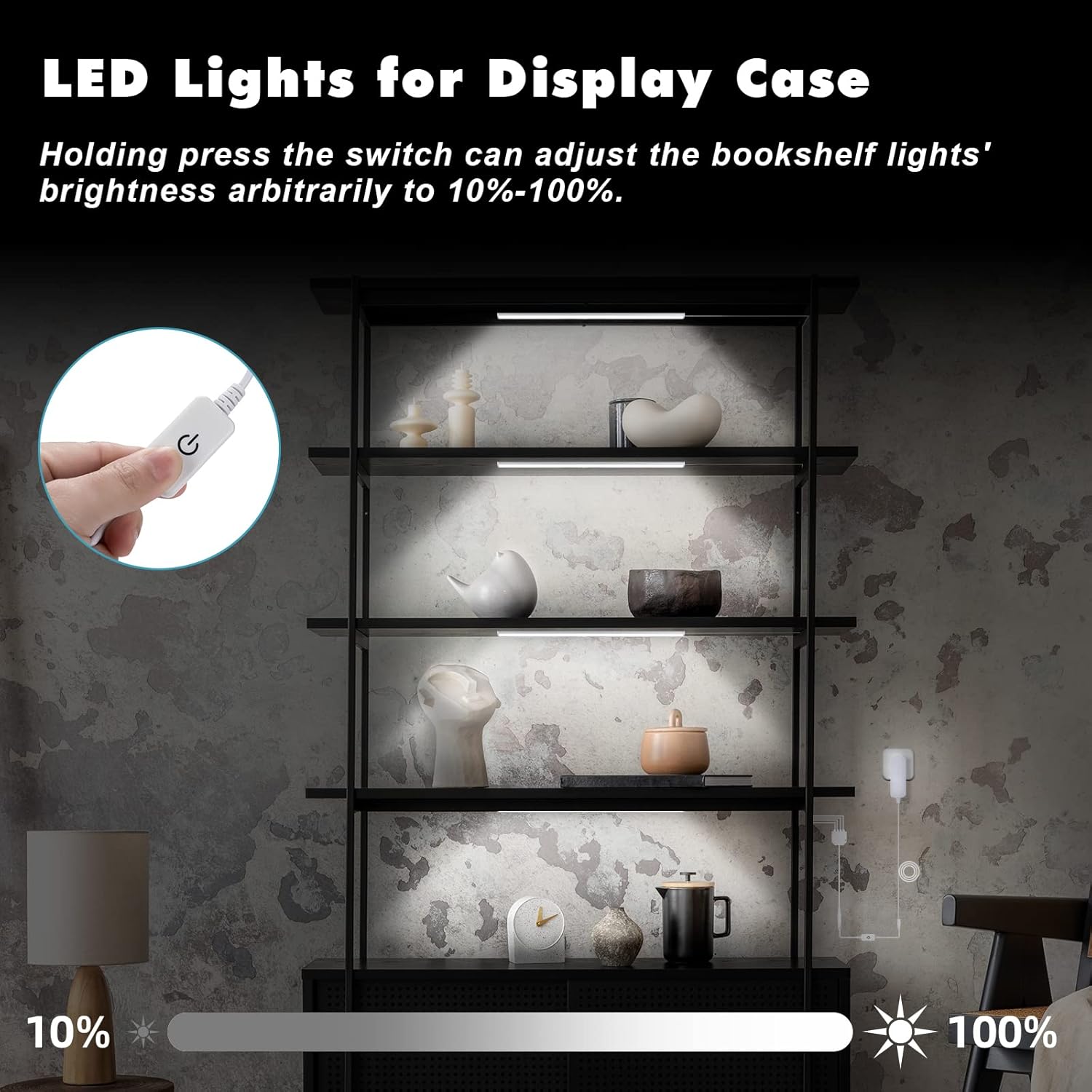 JUSJUBR 4-Pack Cold White Display Shelf Lights, Under Shelf Lighting with Memory Function, 12 Inch 6000K Plug-in Bookshelf Lighting, LED Cabinet Lights for Display Case/Pantry/Closet/Safe - Image 3