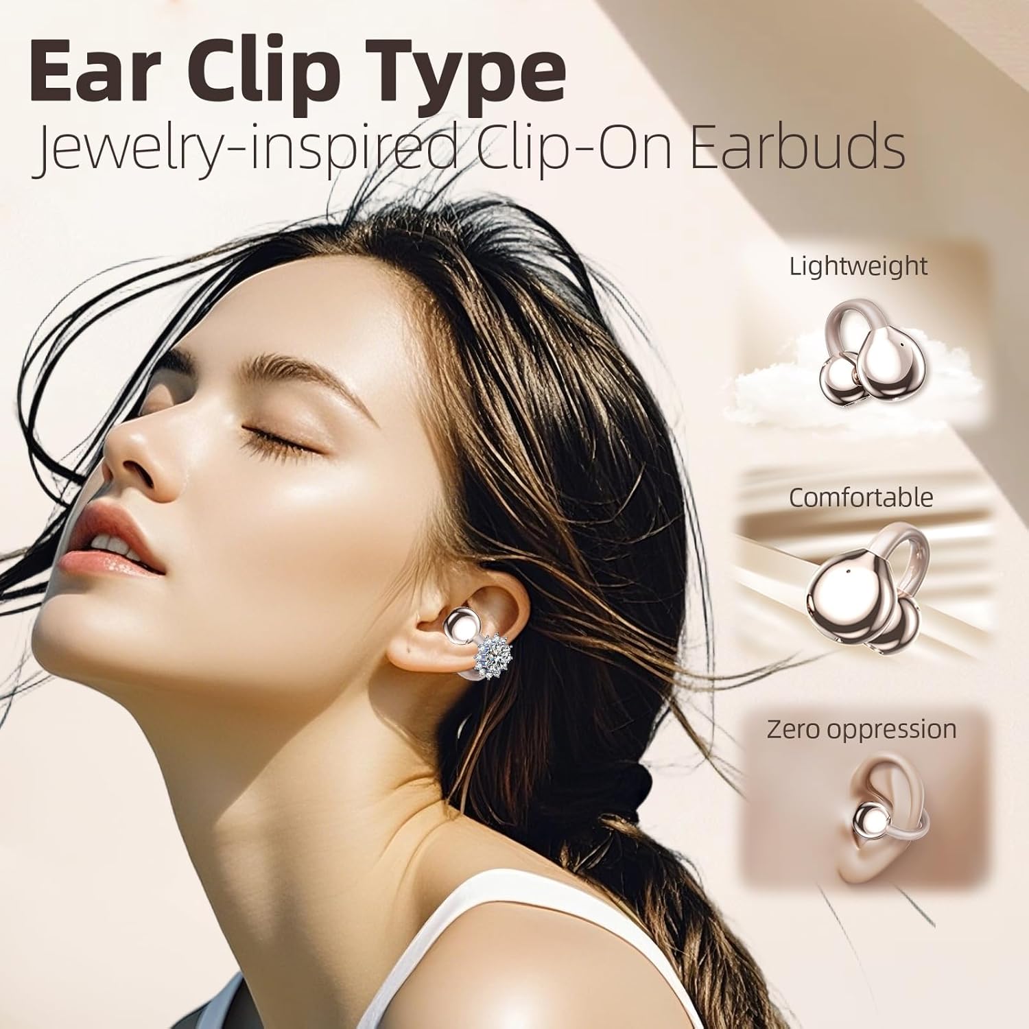 Jewelry-Inspired Clip On Earbuds,Comfortable Fit Open Ear Clip-On Headphones,Wireless Bluetooth Ear Cuff Headphones for Women,Mini Wireless Earrings Earbuds for Running, Office, Sport & Gift - Image 3