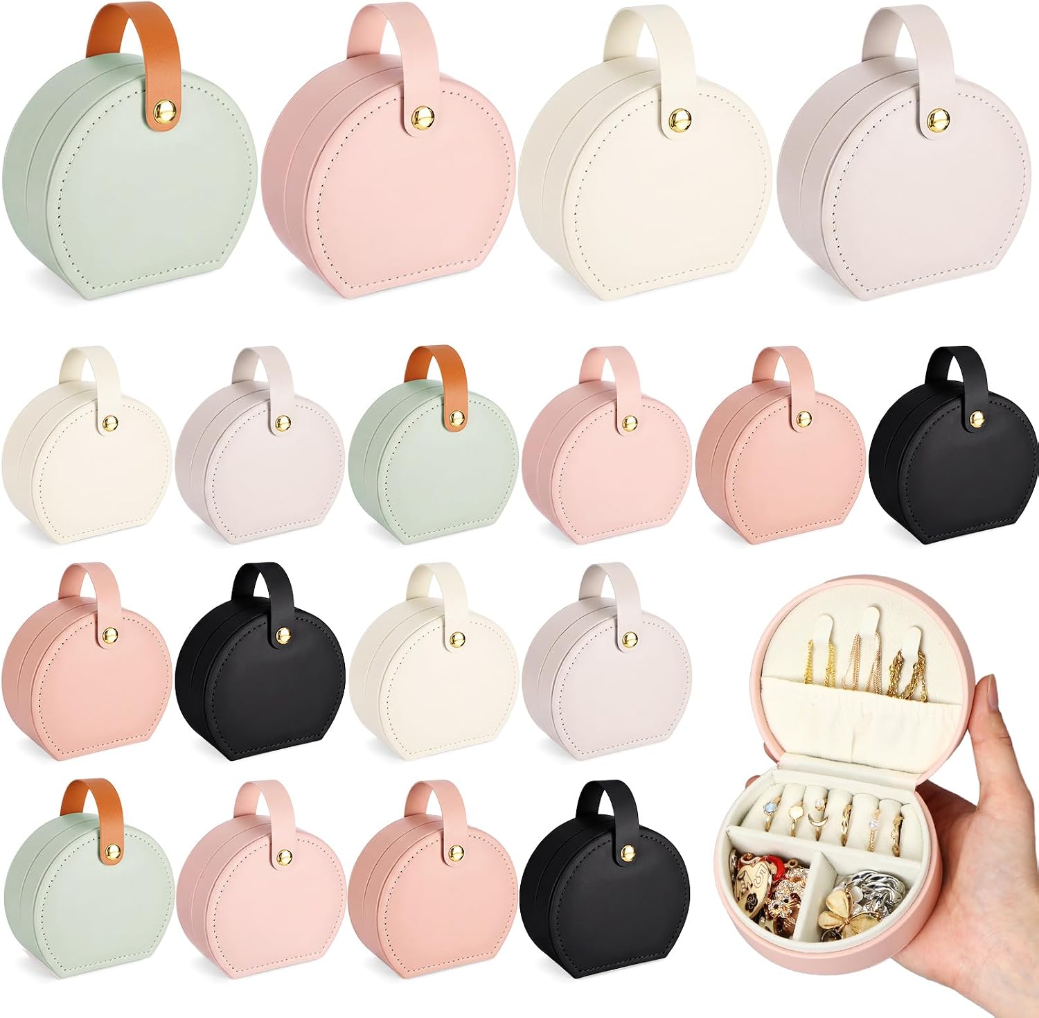Nosiny 18 Pcs Jewelry Case Travel Small Jewelry Box for Women PU Leather Portable Mini Travel Box for Earrings Rings Necklaces Bracelets Gift Organizer for Wedding Bridesmaid Proposal