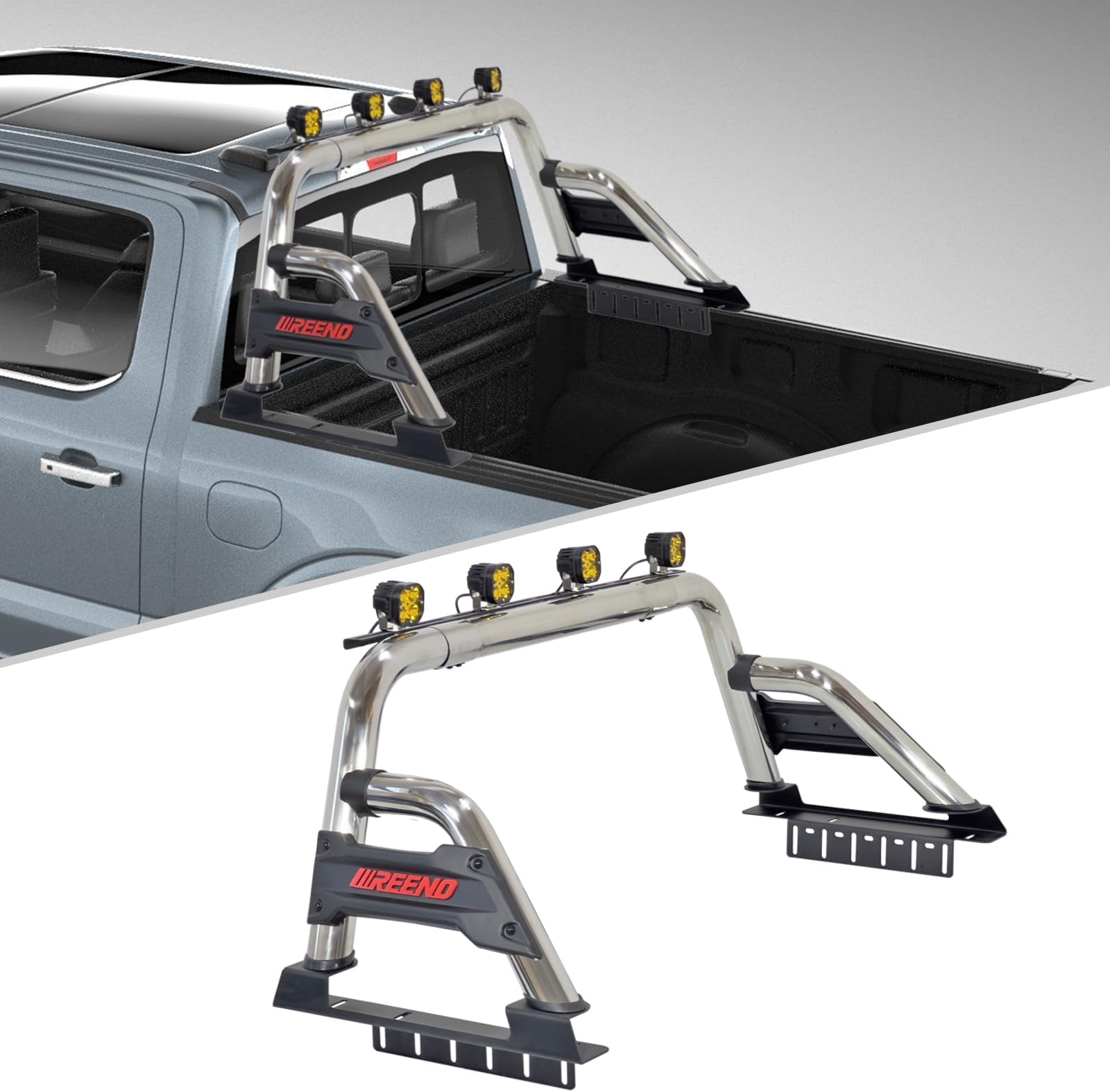 Roll Bar/Sport Roll Bar for Pickup Truck/Stainless Steel Compatible with Tacoma | Ford Ranger| Colorado | Canyon | Nissan Frontier |Jeep Gladiator| Mid Size Trucks | No Drilling|