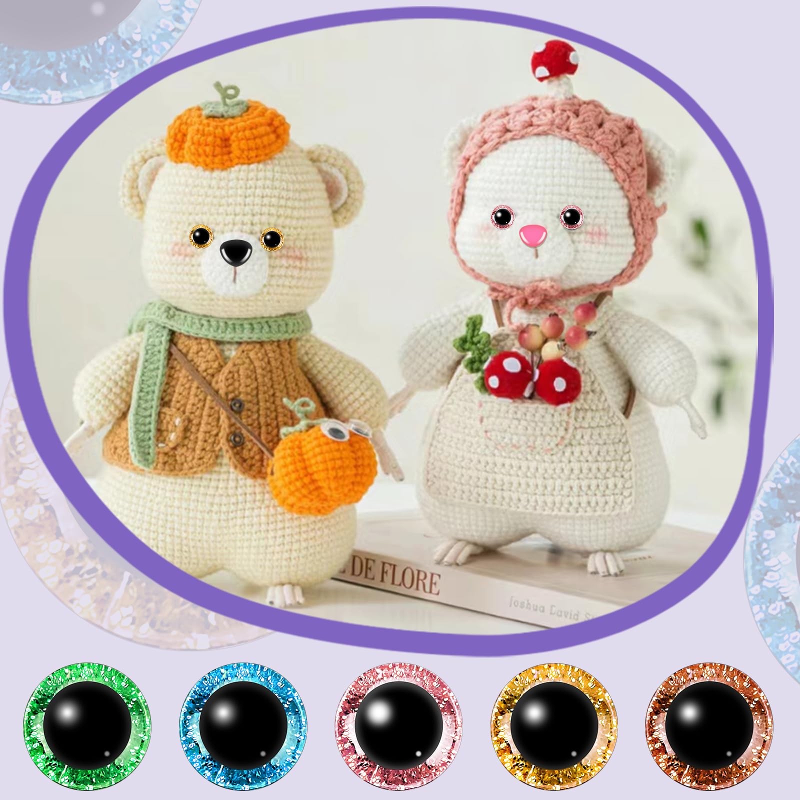Sheryl&Rain Occhi Di Sicurezza Per Amigurumi - 40 Pezzi 16mm Con Glitter, 5 Colori - Foto 4