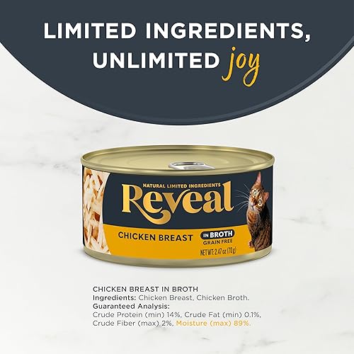 Miniatura 4 de Reveal Natural Wet Cat Food 24 Pack Limited Ingredient Canned Wet Cat Food Grain Free Food for Cats in Broth 24 x 247oz Cans