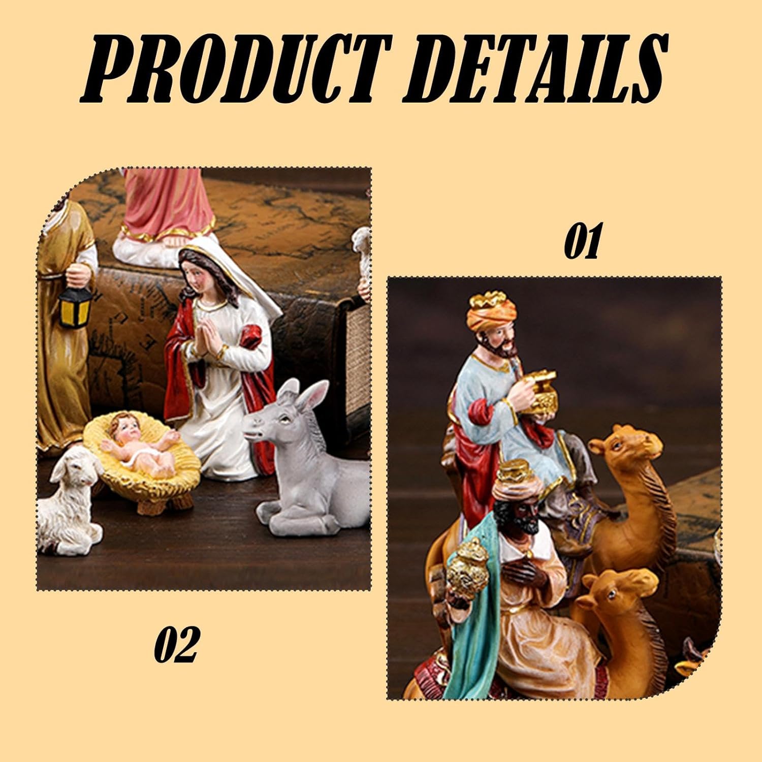 11x Christmas Nativity Scene Resin Statue Collectible Holy Family Nativity Figurine for Bedroom Indoor Table Centerpieces
