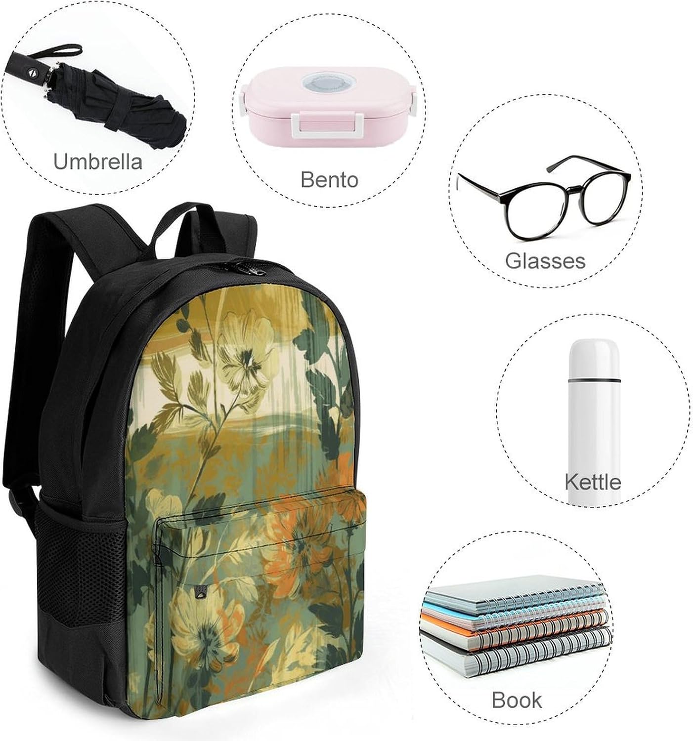 Natural Colorful Flowers Backpack Daypack Travel Backpack | Lightweight Casual Laptop Backpack for Women Men Aesthetic Travel Bag for Weekender Business Hiking Outdoor