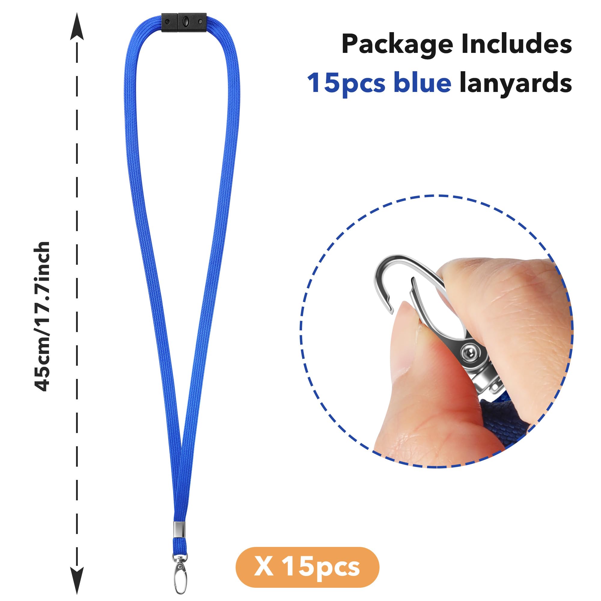 Gimars Lanyards for Neck with Safety Breakaways 15pcs Blue Lanyards for ID Badges Neck Lanyard with Metal Clip for Pass Card ID Card Holder - Image 4