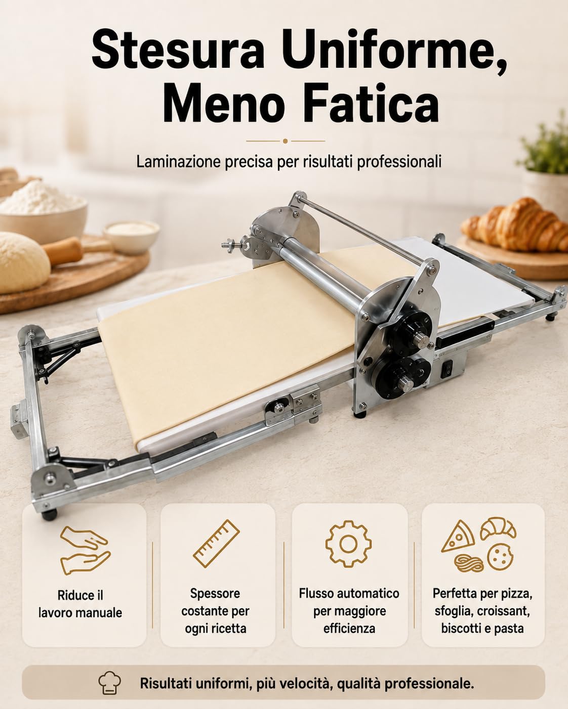 Sfogliatrice Elettrica Professionale 22,7", Laminatrice Per Impasti Con Spessore Regolabile 2–30 Mm, Design Pieghevole, Rullo In Acciaio Inox Per Pizza, Pasta Sfoglia E Panifici