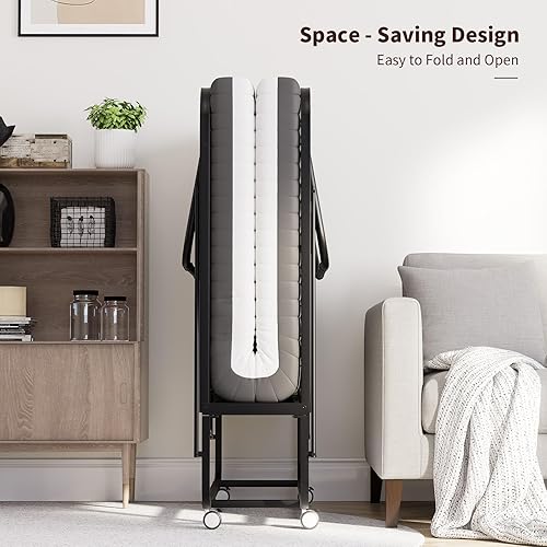 Miniatura 7 de Cama plegable con colchón de espuma viscoelástica, cama plegable de 75 x 31 pulgadas para adultos, cama plegable con marco de metal portátil que