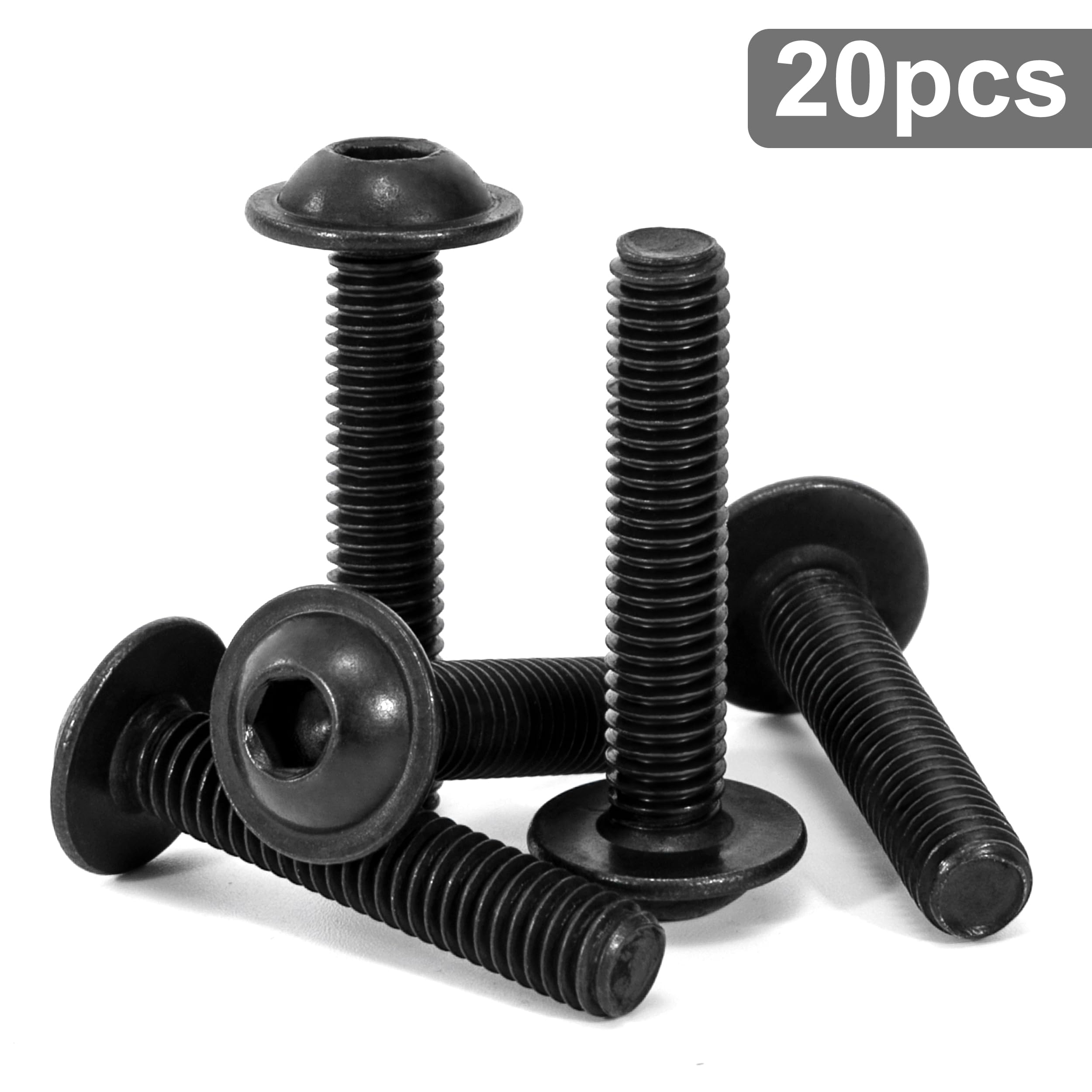 Tunejoy 20 Pezzi Viti a Testa Bombata con Flangia M6 x 30 mm Nero Vite a Testa Esagonale Bulloni in Acciaio Inox A2 V2A Viti a Brugola con Chiavi a Esagono Filettatura Completa