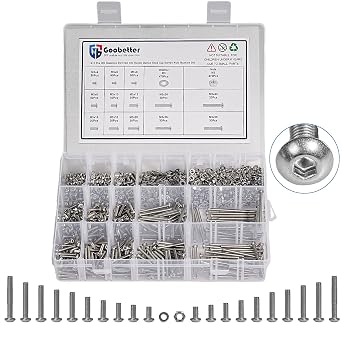 1410 Pcs M3 Metric Screw Assortment, Hex Socket Button Head Cap Screws and Nuts Washers Assortment Kit, 304 Stainless Steel Metric Set Screws