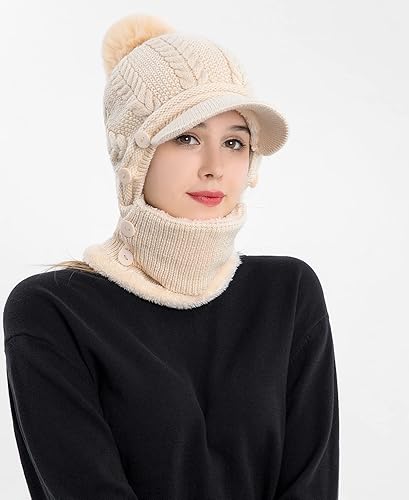 Vista 6 de HUAMULAN Gorro de invierno de una pieza para mujer, pasamontañas de forro polar, pasamontañas, máscara facial, bufanda, orejeras, esquí, nieve