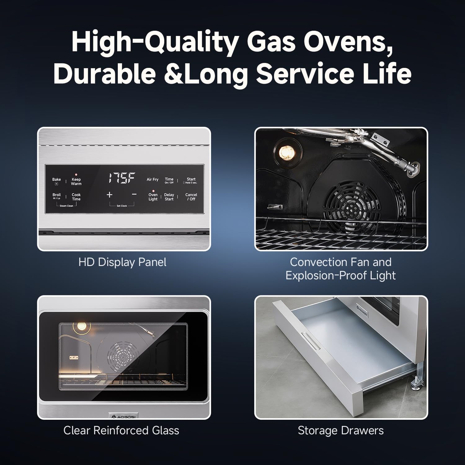 AAOBOSI 36 Inch Gas Range Oven, 6 Cu.Ft Front 6 Sealed Cooktop Burners,Smrt Control Air Fryer Convection Self Clean Oven, Freestanding Stainless Steel Heavy Duty Gas Stove with Halogen Light,NG/LPG