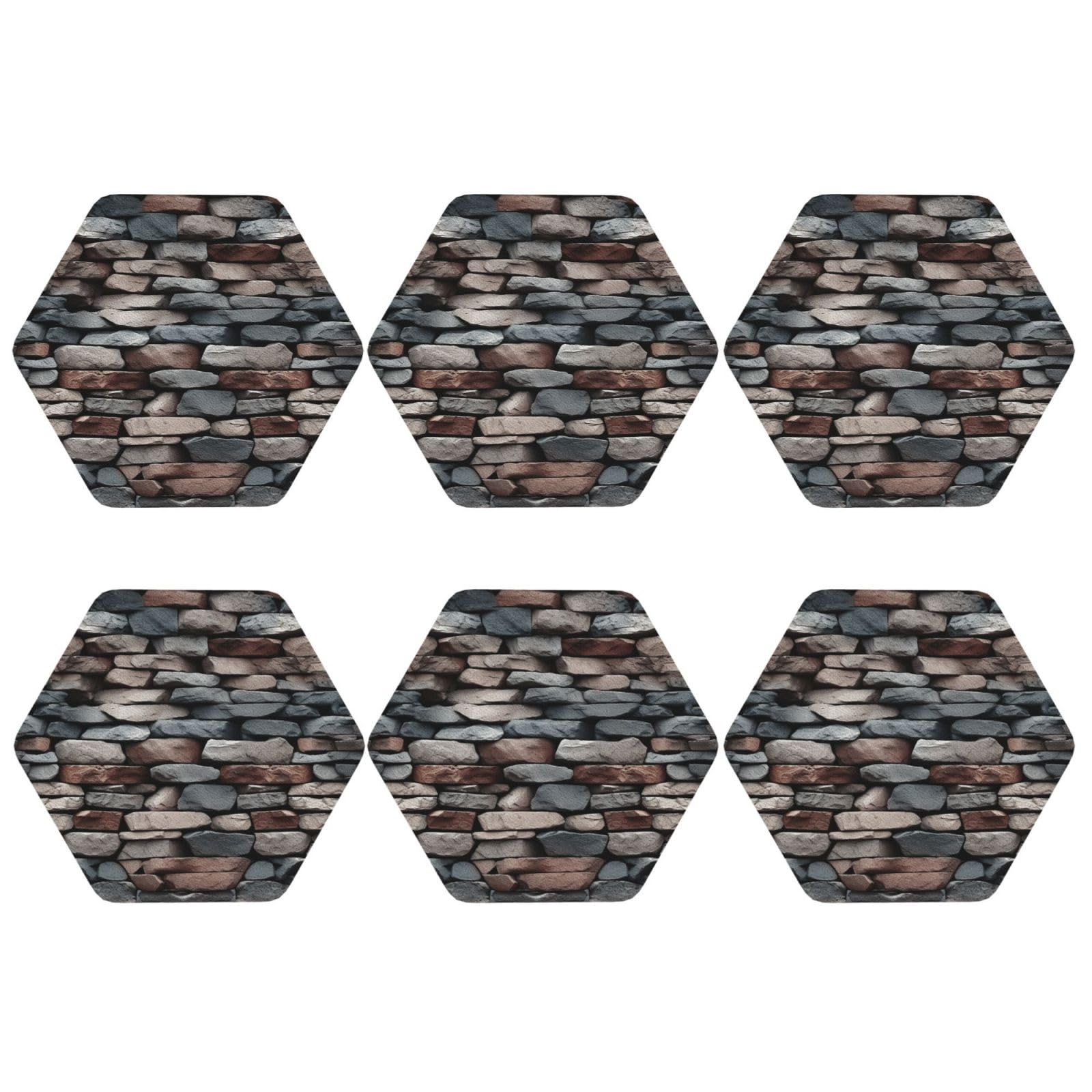 6pcs Leather Coasters for Drinks, Stone Drink Coasters for Tabletop Protection, 4" Cup Coasters for Coffee Table Decor, Non-Slip Drinking Cup Mat for Hot Or Cold Drink