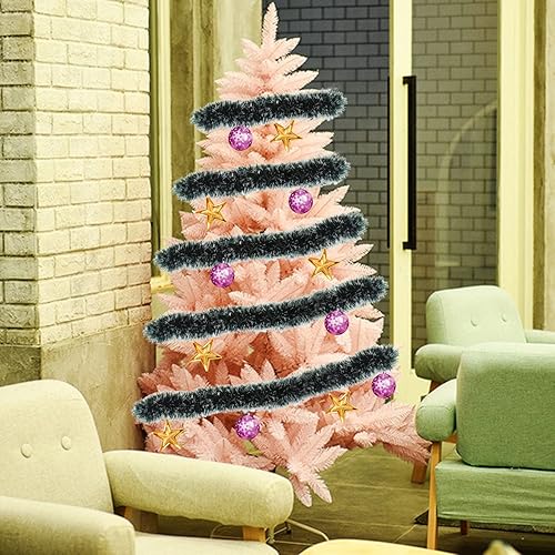 Miniatura 5 de KIMOBER Guirnalda de oropel de Navidad de 32.8 pies, guirnalda metálica con punta de escarcha verde negruzco para árbol de Navidad, decoraciones de