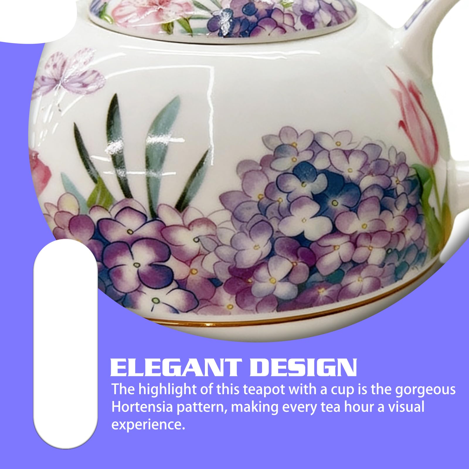 Service à thé pour une personne - Motif floral - Théière en céramique de 400 ml avec tasse de 250 ml - Service à thé en porcelaine pour le thé de l'après-midi - Cadeau pour femme - Vaisselle à café