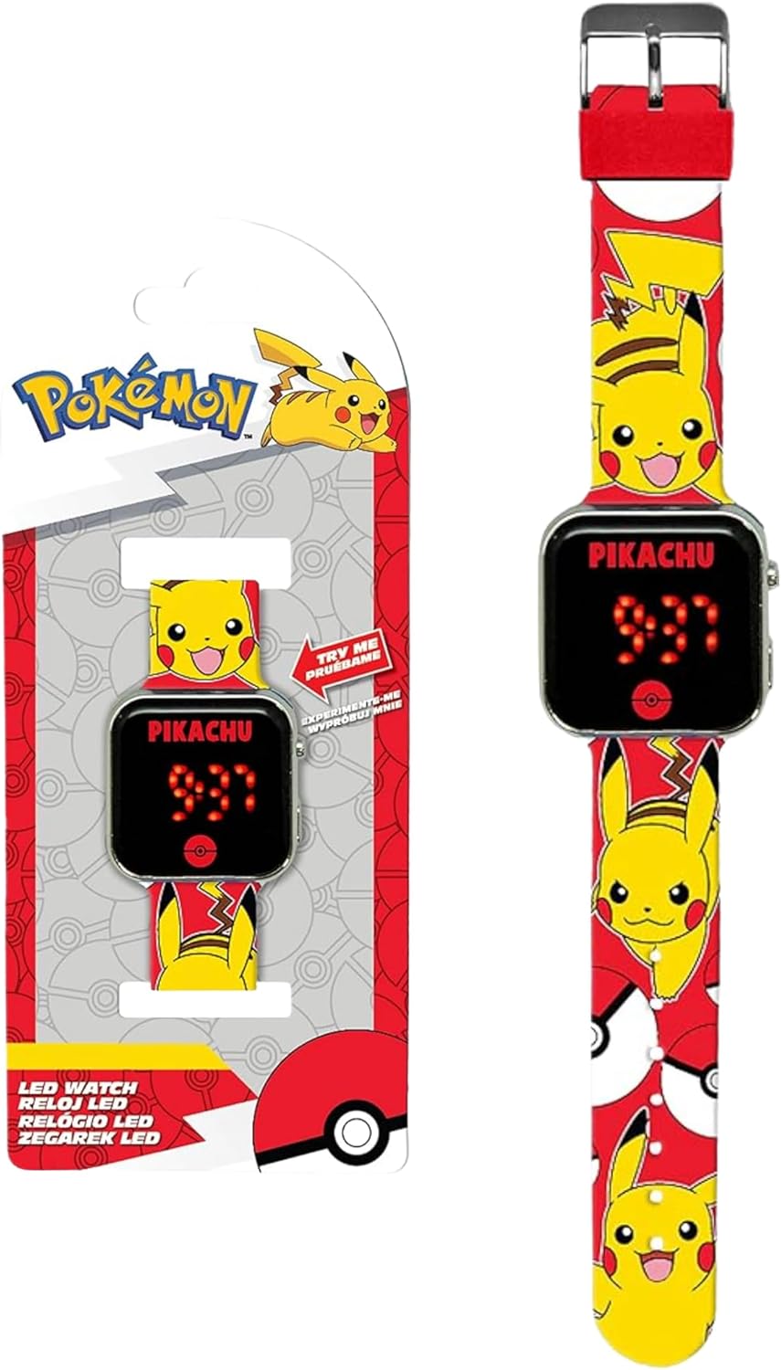 Pokémon LED Digital Watch, Children's Watch with Adjustable Strap, Time and Date Function, Gift for Children