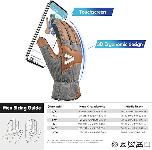 Miniatura 6 de Vgo... Work Gloves for Men,Leather Safety Work Gloves,Scratch protection,Thornproof,Touchscreen(CA7777CA7780GA7776PA7775)