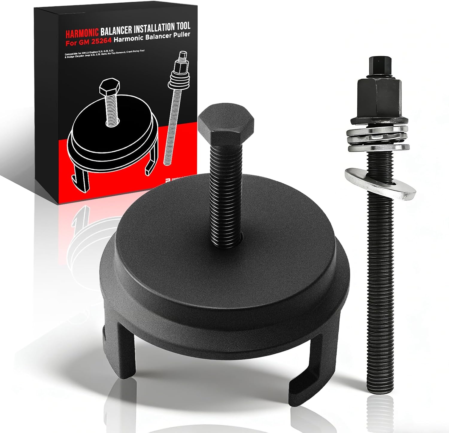 For GM 25264 Harmonic Balancer Puller, Harmonic Balancer Installation Tool Compatible for GM LS Engines 5.3L 6.0L 6.2L & Dodge Chrysler Jeep 3.6L 5.7L Hemi, No-Tap Removal, Crank Pulley Tool